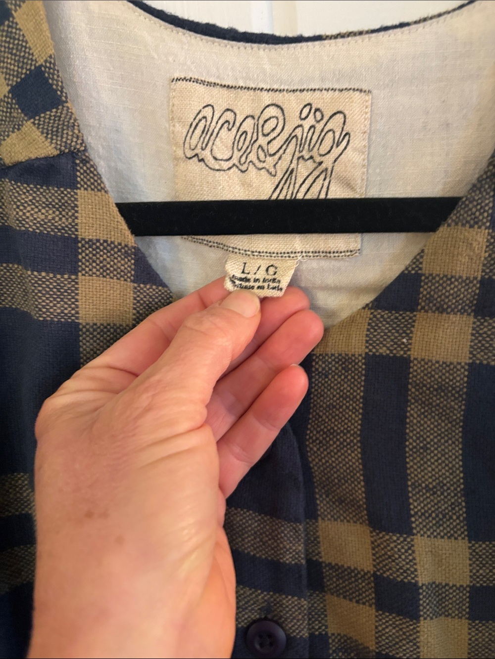 Ace & Jig Button-Front Plaid Jumpsuit with Waist Tie - Navy & Olive - Picture 2 of 3